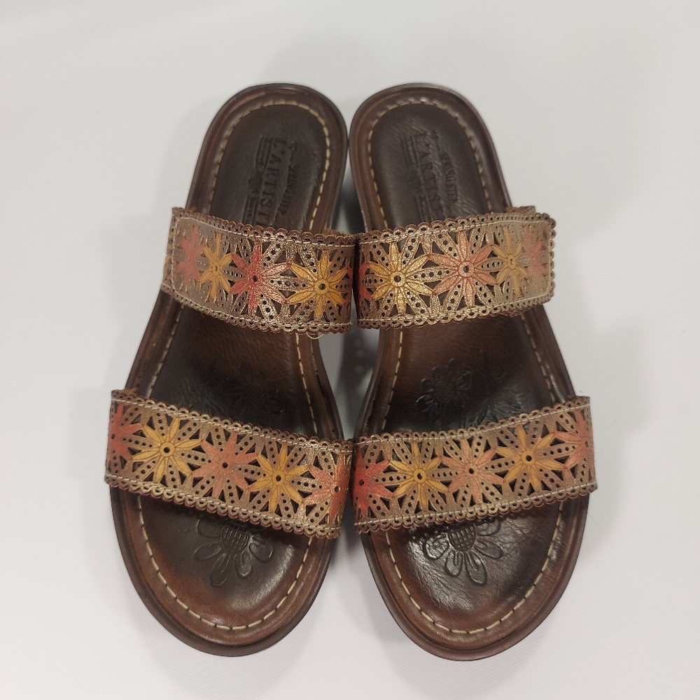 Spring Step L'Artiste Hand Painted Brown Leather Sandals, 41
